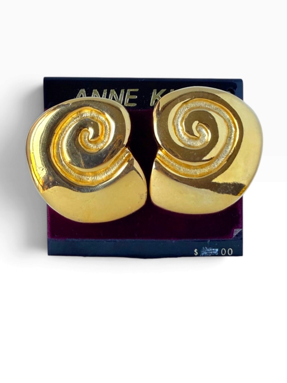 Vintage Anne Klein Modernist Spiral Large Runway Polished Goldtone Post Earrings